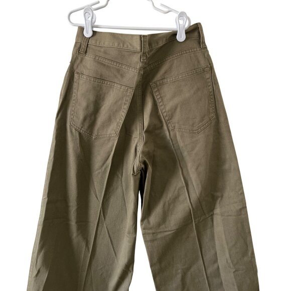 Wide-Leg Olive Green High-Rise Cotton Blend Jeans For Women Casual Relaxed Fit - Picture 15 of 16